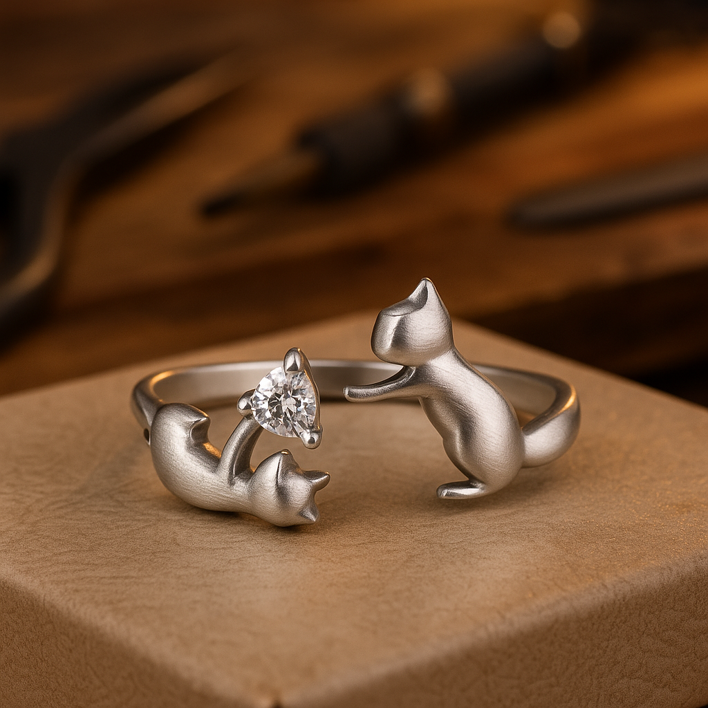 Lekfull justerbar kattring i sterlingsilver med zirkonia