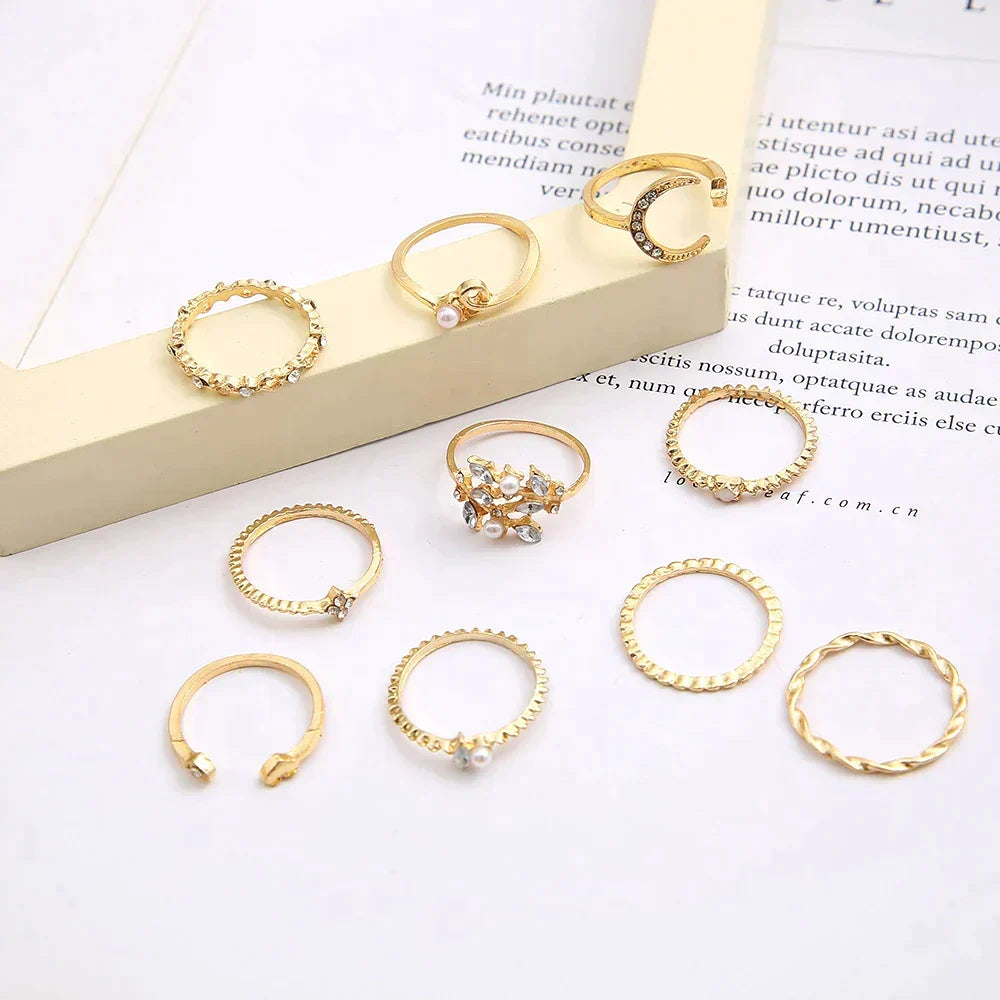 10-pack bohemiska ringar i silver och guldplätering