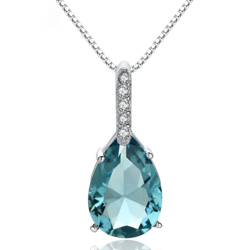 Sterling Silver Vattendroppe Blå Hängande Halsband
