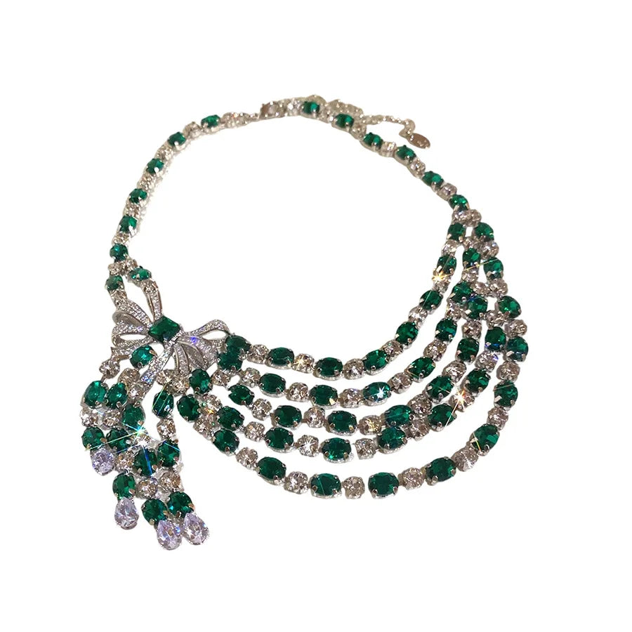 Vintage Båg Diamant Hängsmycke Halsband