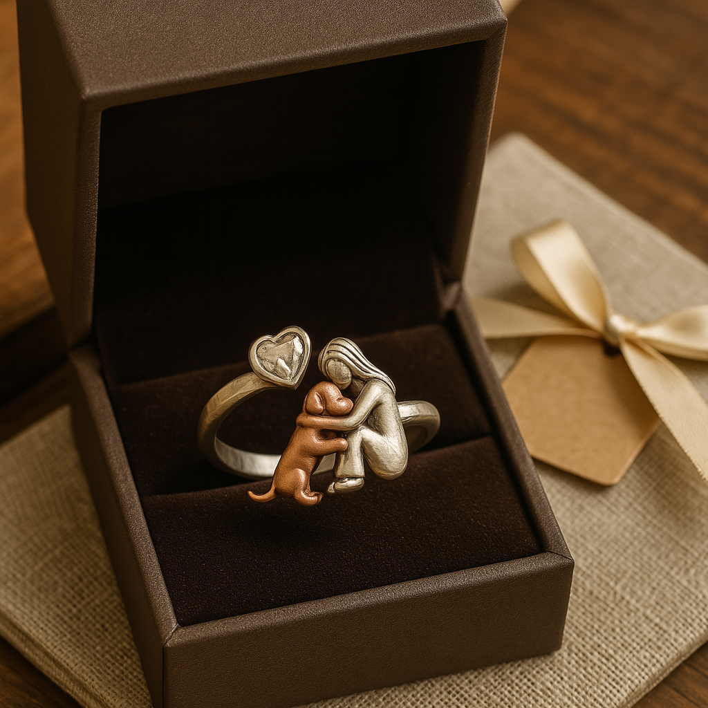 Handgjord hundring i 925 sterlingsilver med hjärtformad zirkonia – justerbar passform