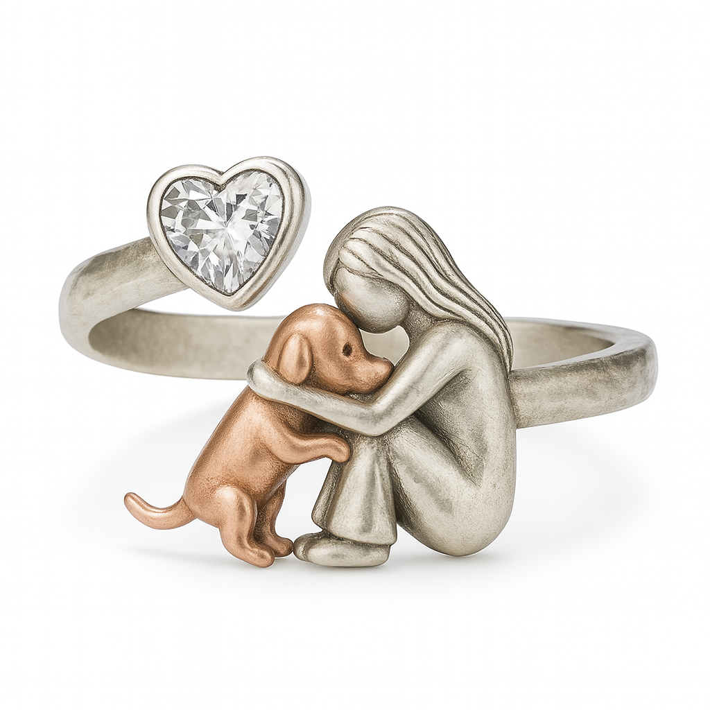 Handgjord hundring i 925 sterlingsilver med hjärtformad zirkonia – justerbar passform