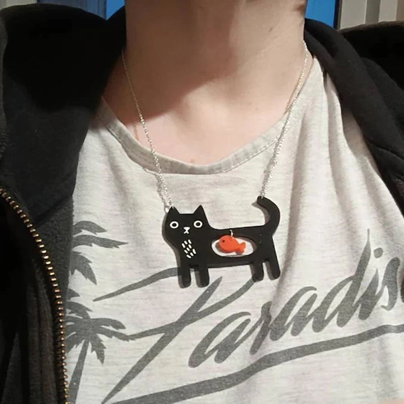 Fantasifull Katt & Fisk Akryl Hänge Halsband