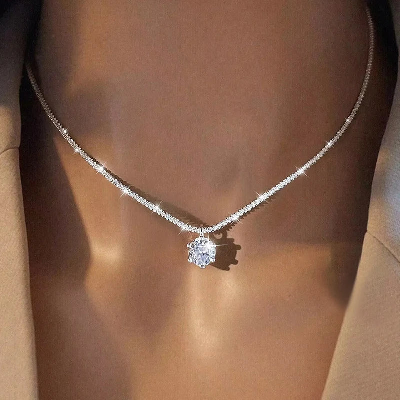 Moissanite Solitaire Hänge Sterling Silver Halsband
