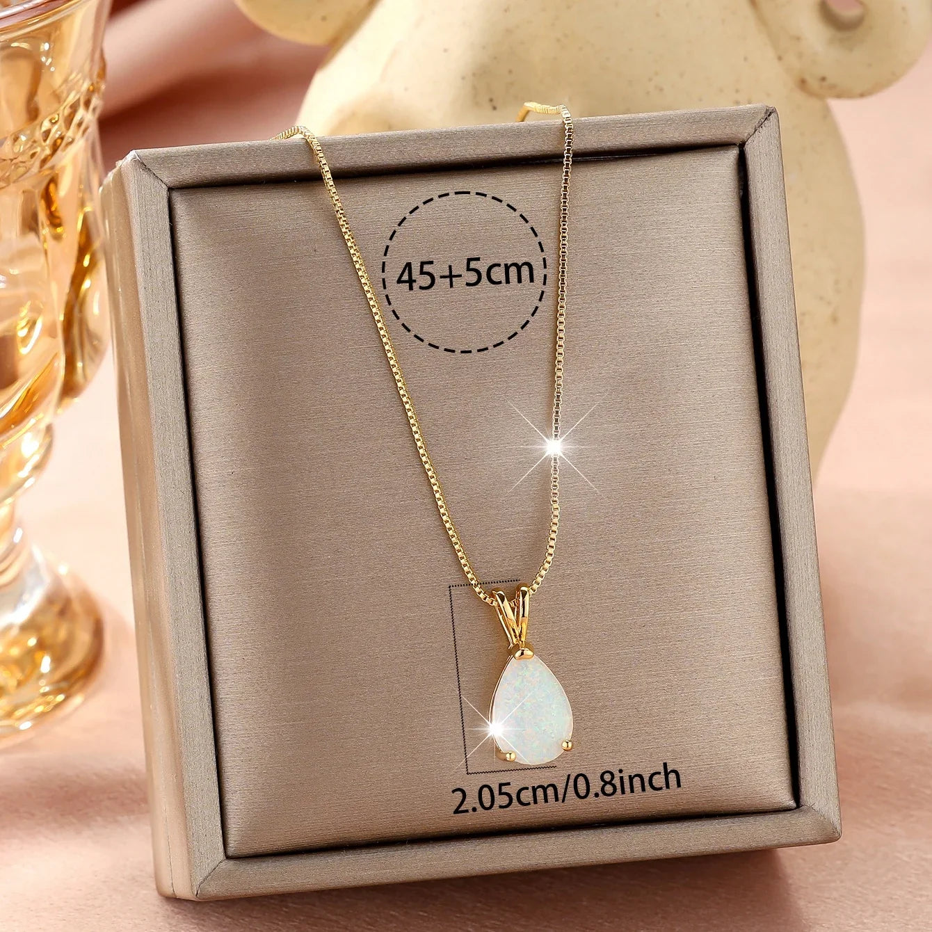 Opal Tårdroppe Guld Hänge Halsband