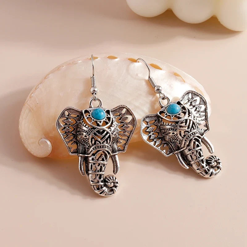 Vintage Elefant Hängörhängen Silver Bohemisk