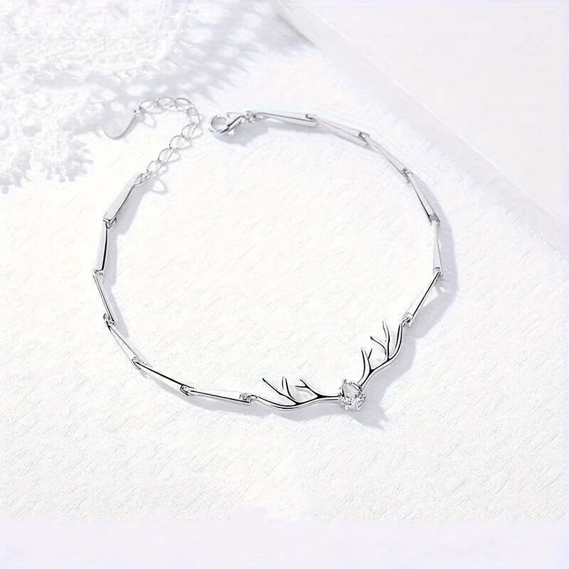 Hjorthorns Hjärta Armband med Zirkon