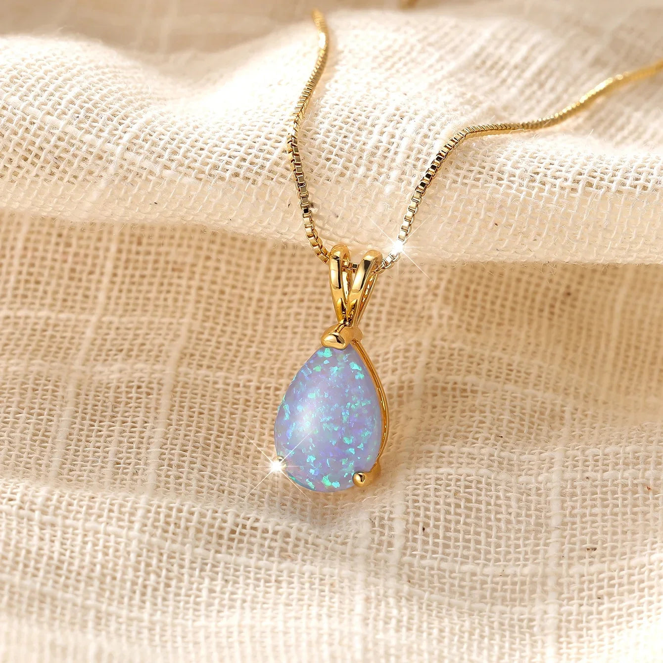 Opal Tårdroppe Guld Hänge Halsband