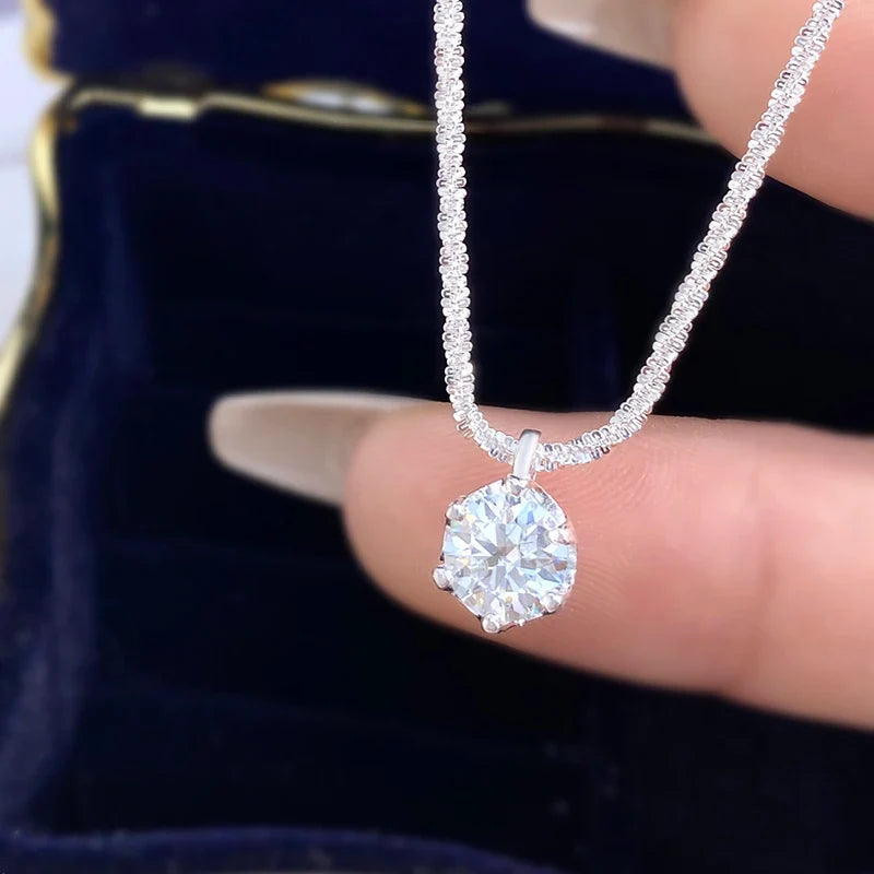 Moissanite Solitaire Hänge Sterling Silver Halsband