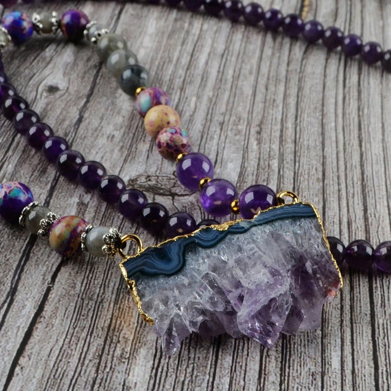 Amethyst Jasper & Labradorit Beaded Druzy Halsband