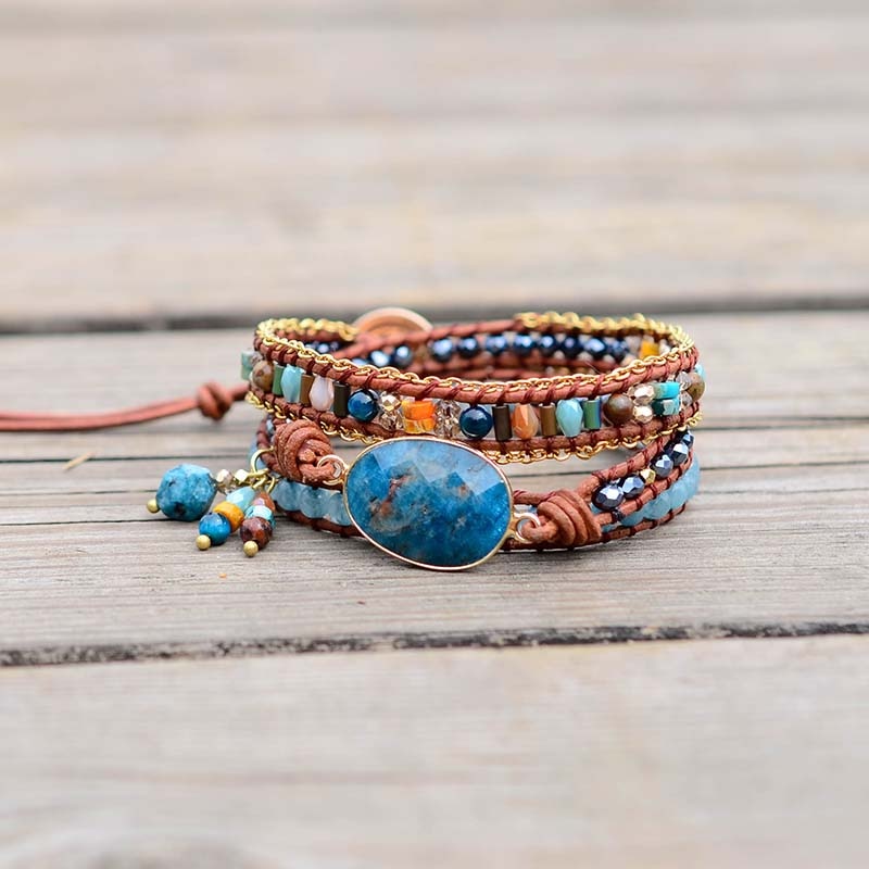 Blå Apatit Wrap Armband