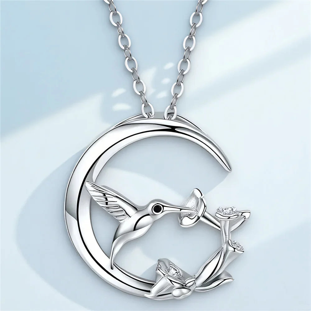 Månfågel Vintage Silver Hänge Halsband