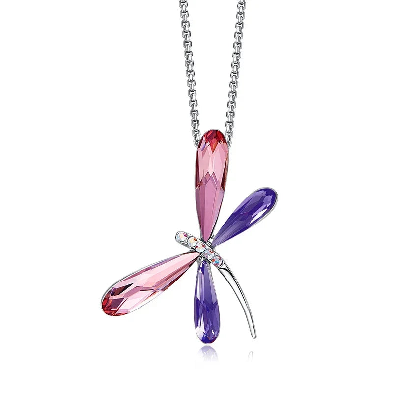 Rosa Trollslända Kristall Hänge Halsband
