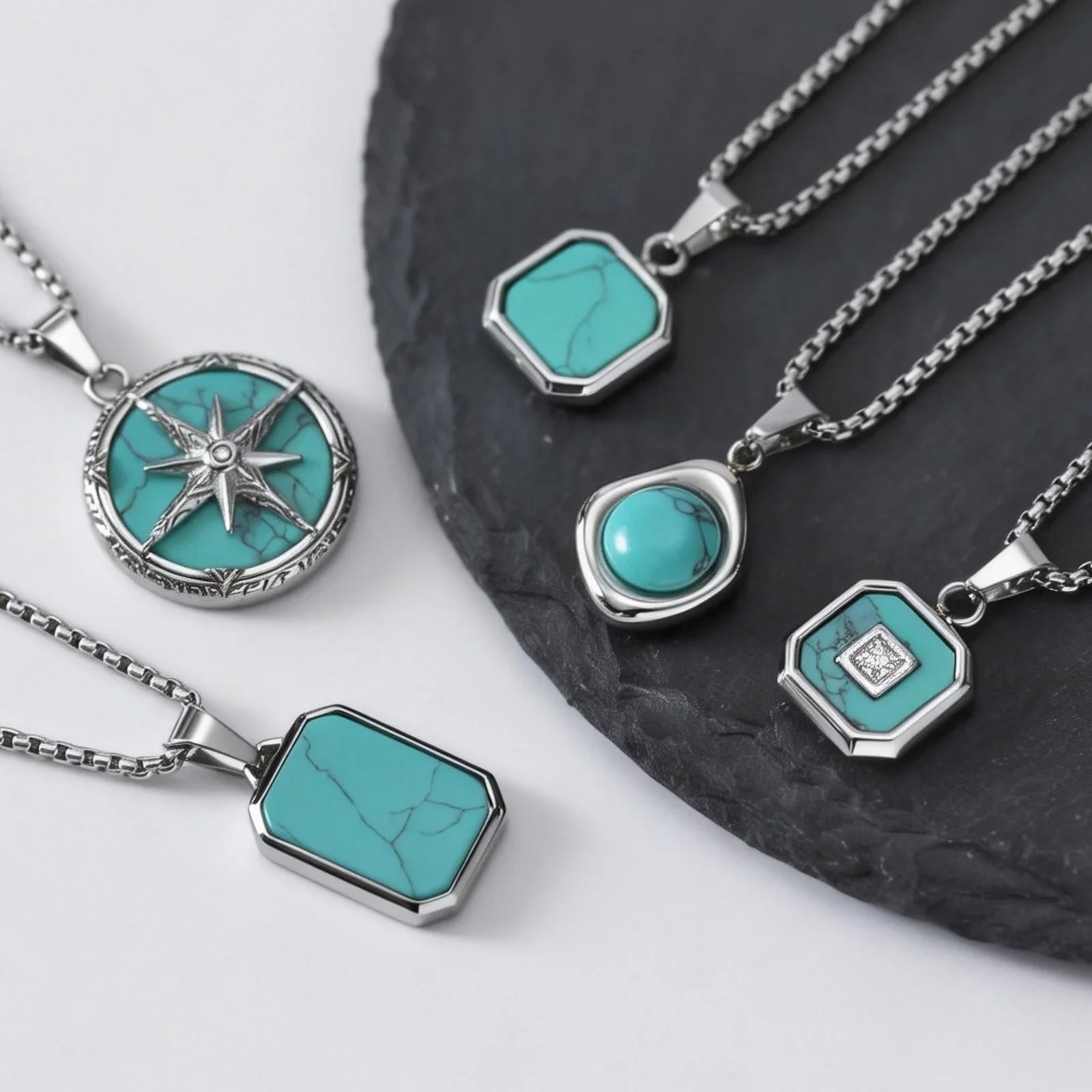 Turkos Sten Hänge Halsband Set
