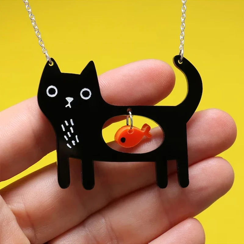 Fantasifull Katt & Fisk Akryl Hänge Halsband