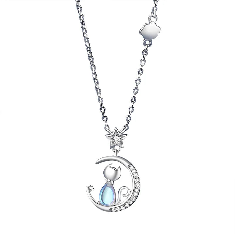 Katt Måne Sterling Silver Halsband