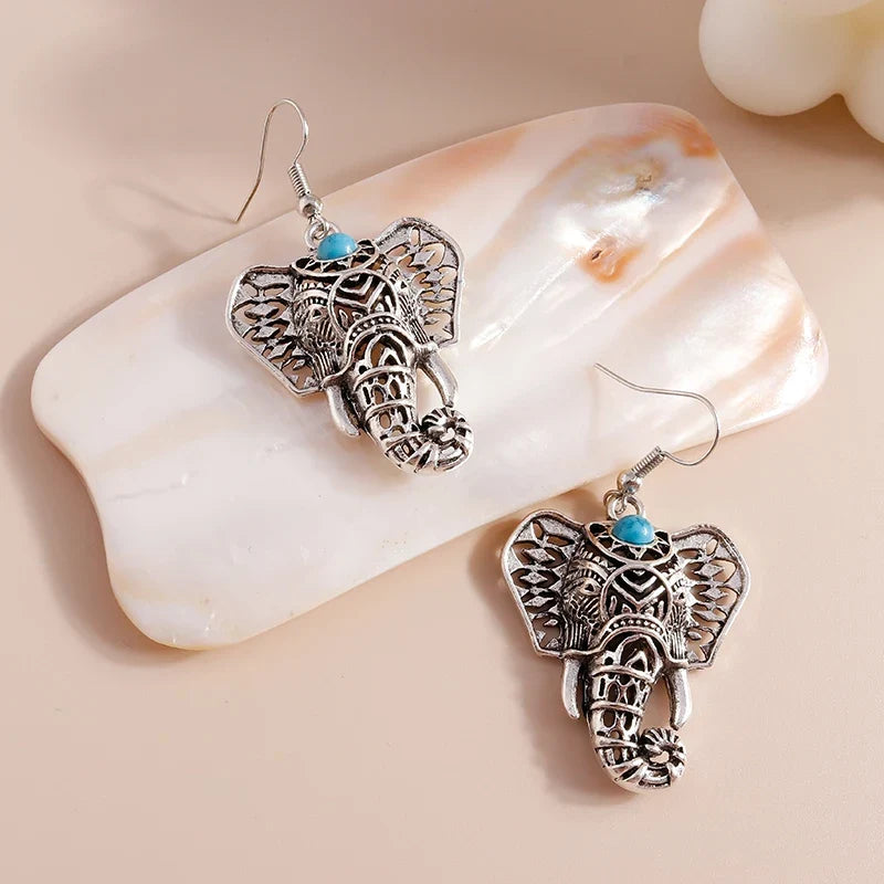 Vintage Elefant Hängörhängen Silver Bohemisk