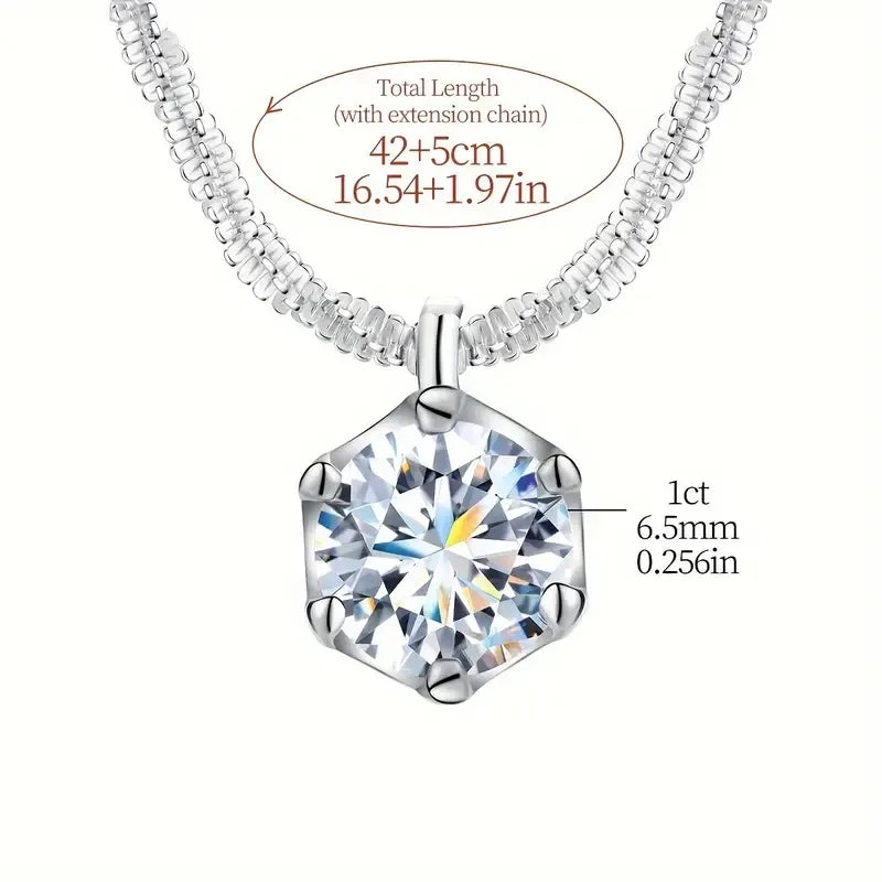Moissanite Solitaire Hänge Sterling Silver Halsband