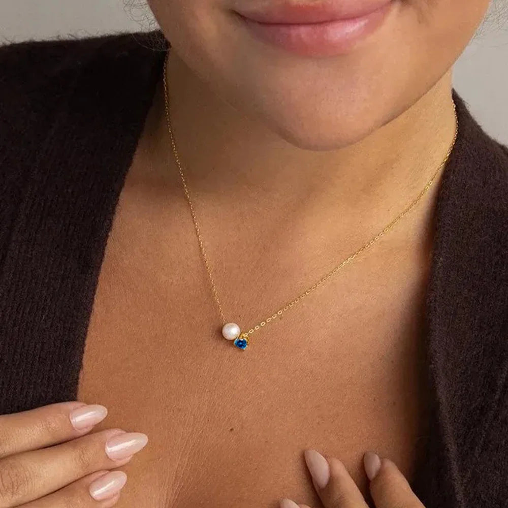 Pärla & Zirkon Födelsesten Hänge Halsband