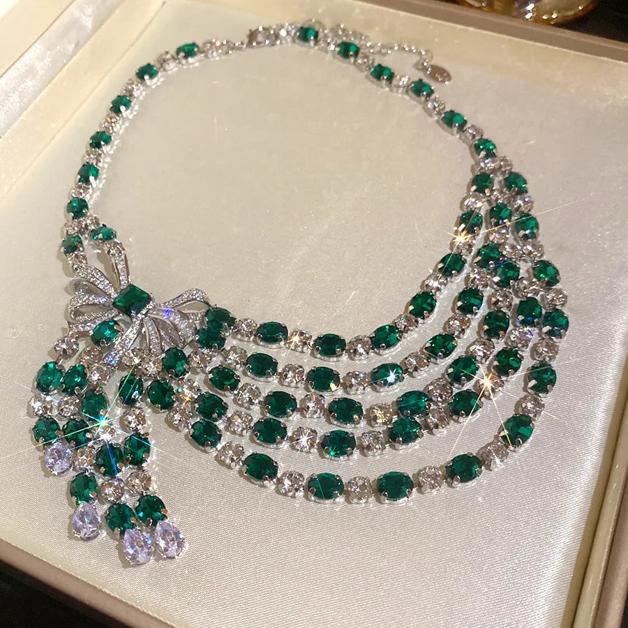 Vintage Båg Diamant Hängsmycke Halsband