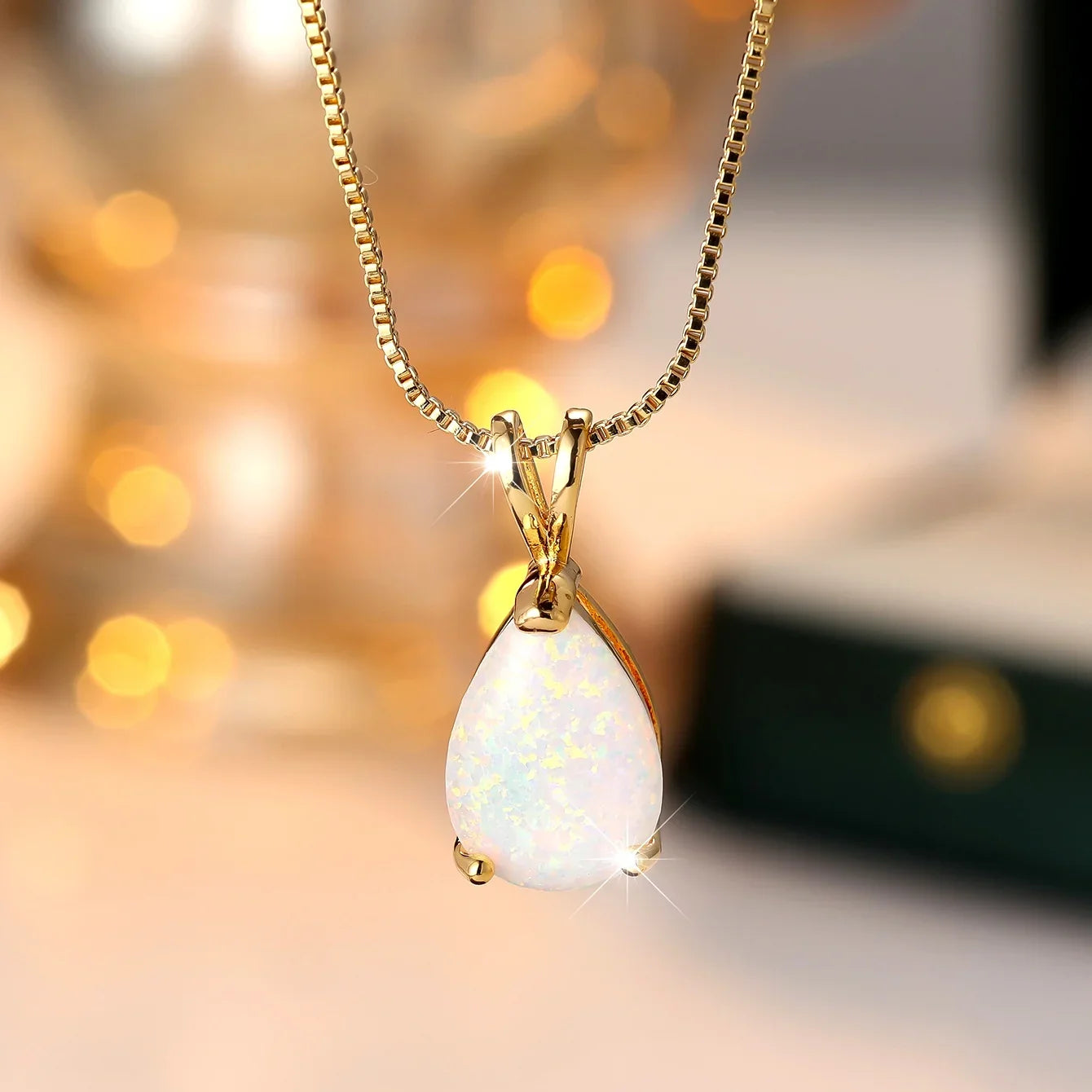Opal Tårdroppe Guld Hänge Halsband