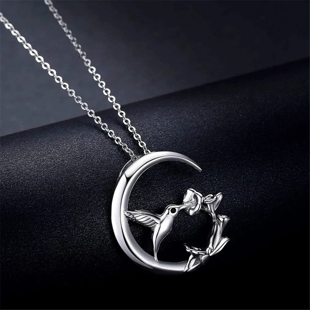 Månfågel Vintage Silver Hänge Halsband