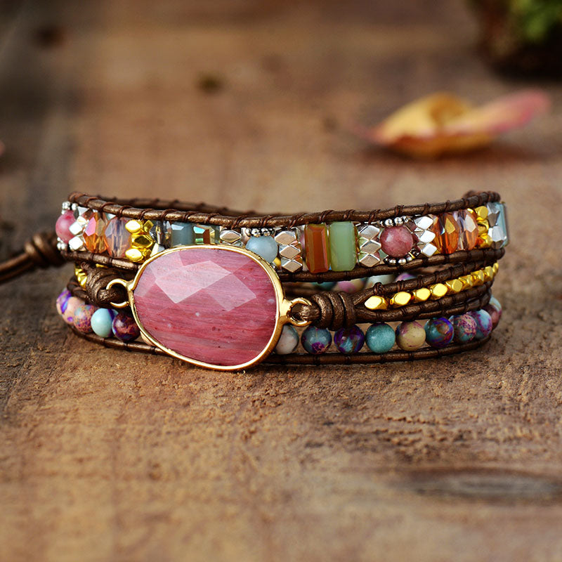 Rhodonit & Jaspis Wrap Armband