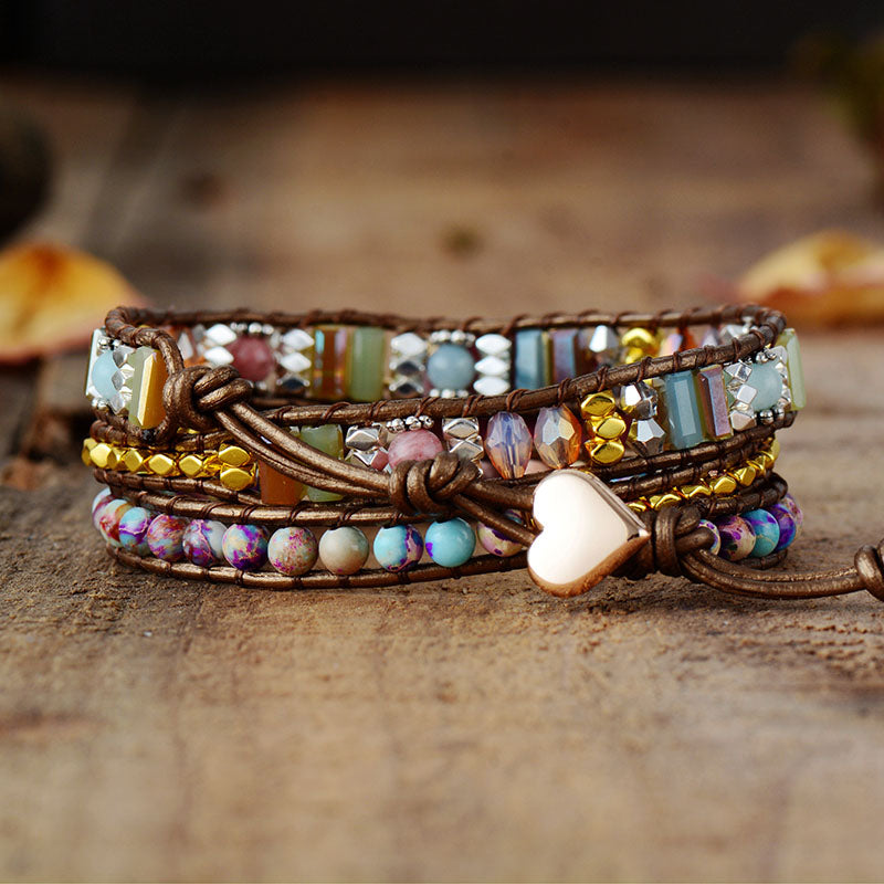 Rhodonit & Jaspis Wrap Armband