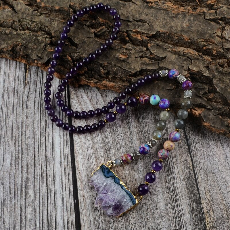 Amethyst Jasper & Labradorit Beaded Druzy Halsband