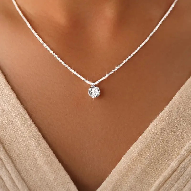 Moissanite Solitaire Hänge Sterling Silver Halsband