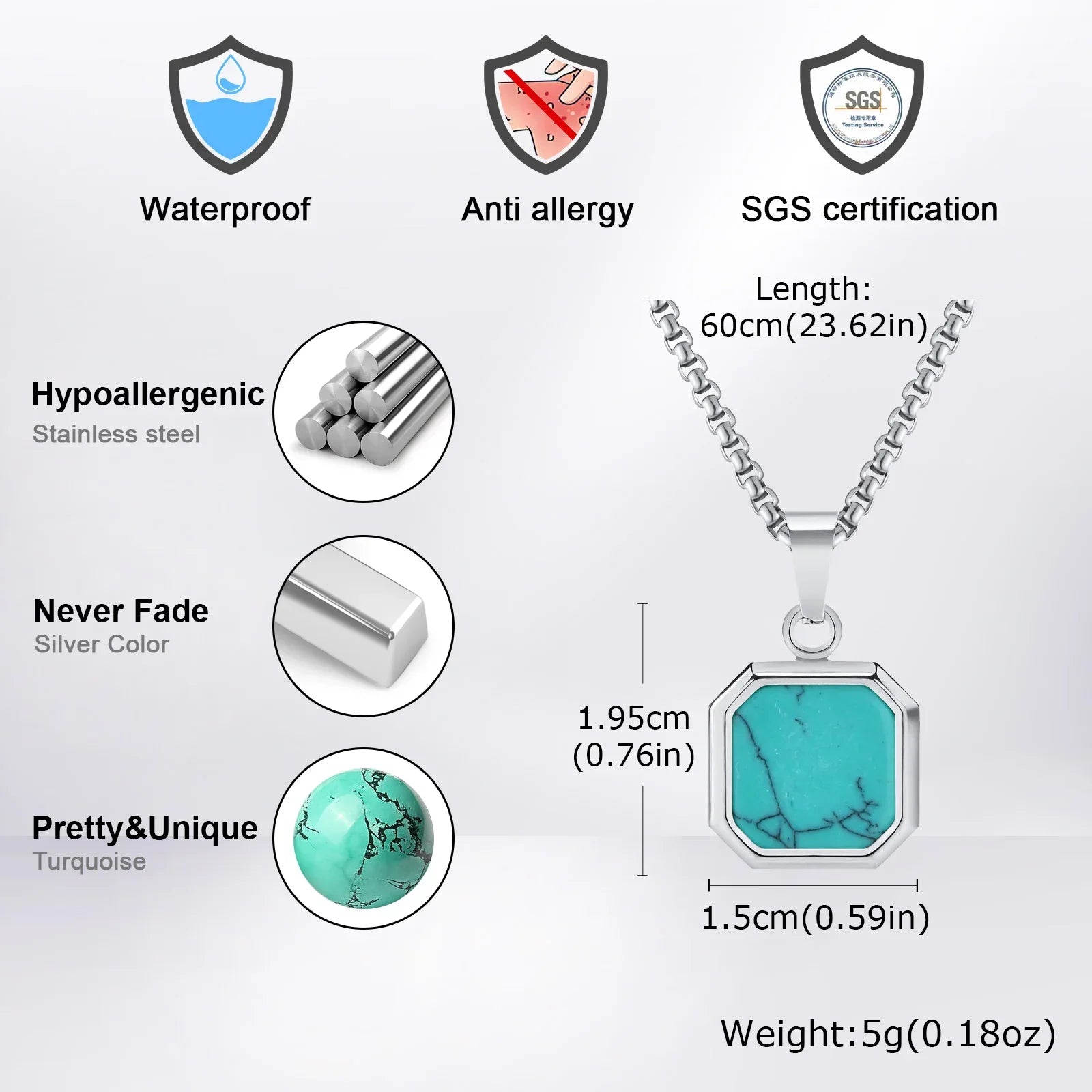 Turkos Sten Hänge Halsband Set