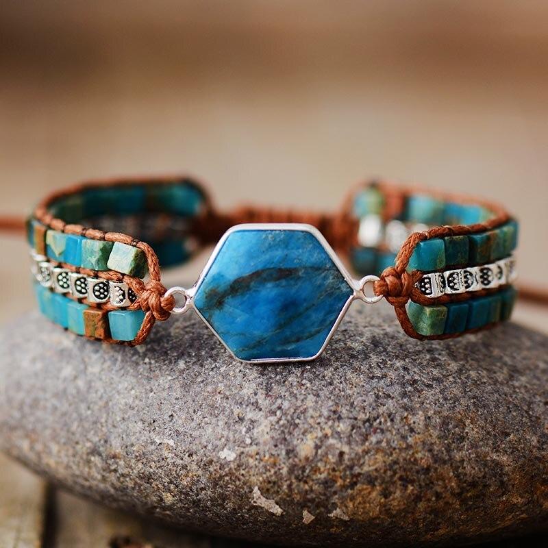 Blå Apatit Hexagon Armband