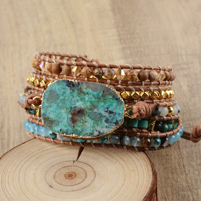 Blå Chrysokolla & Afrikansk Turkos Wrap Armband