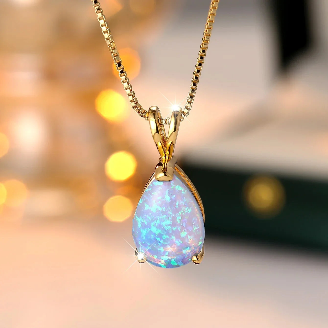 Opal Tårdroppe Guld Hänge Halsband