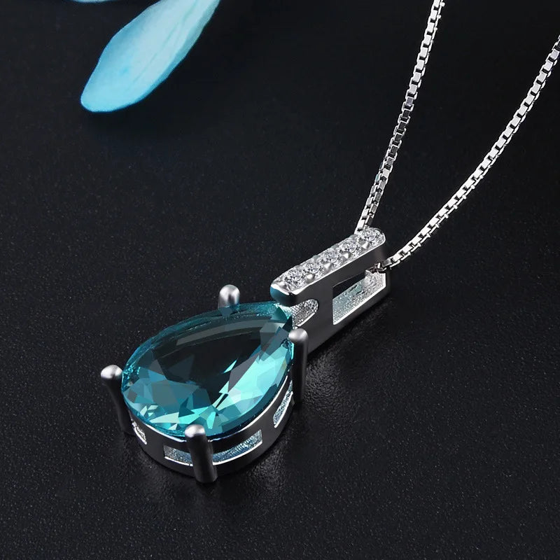 Sterling Silver Vattendroppe Blå Hängande Halsband