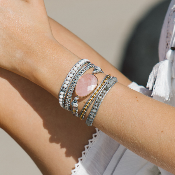 Naturlig Rosenkvarts Wrap Armband