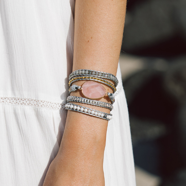 Naturlig Rosenkvarts Wrap Armband