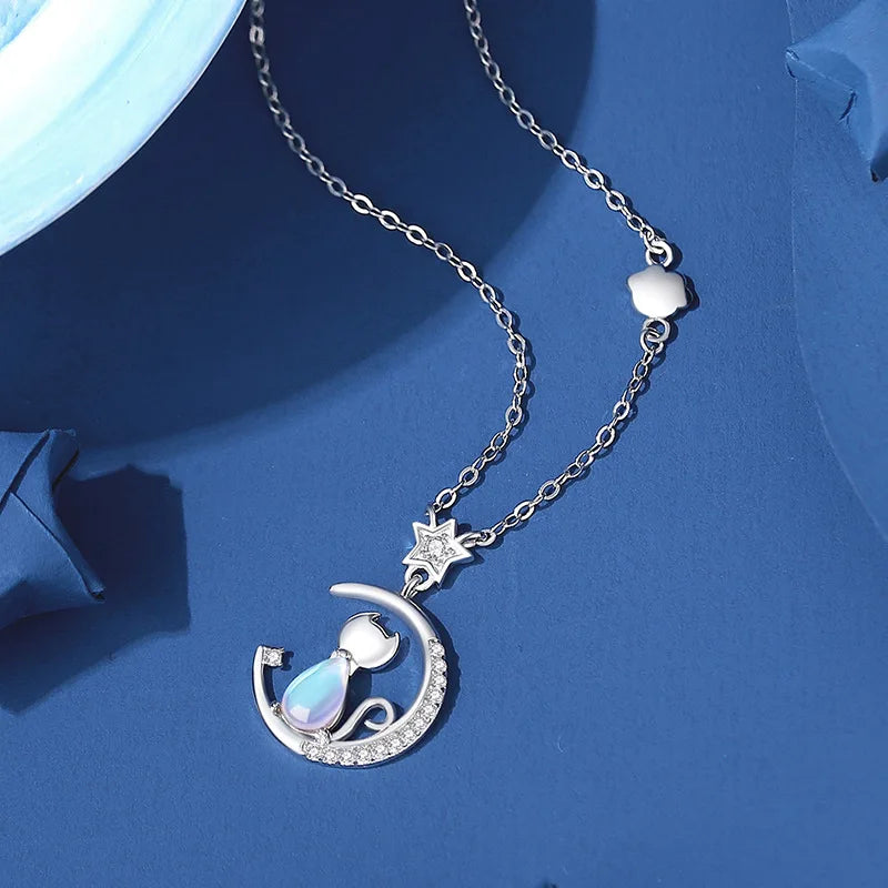 Katt Måne Sterling Silver Halsband