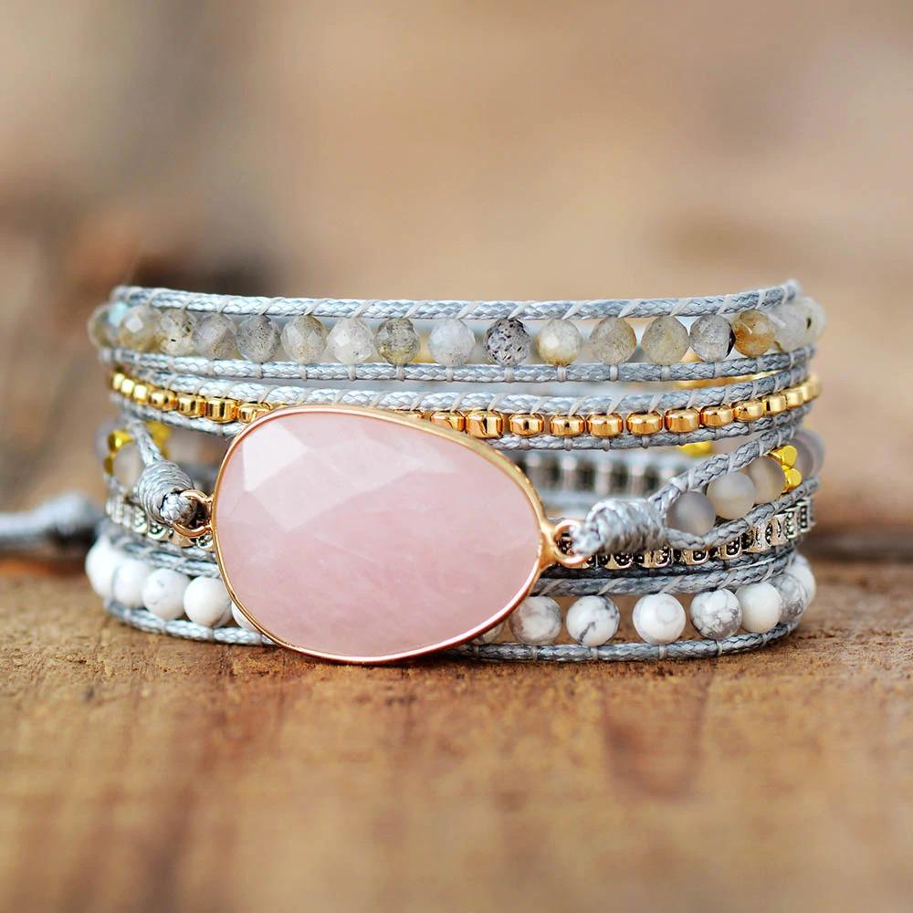 Naturlig Rosenkvarts Wrap Armband