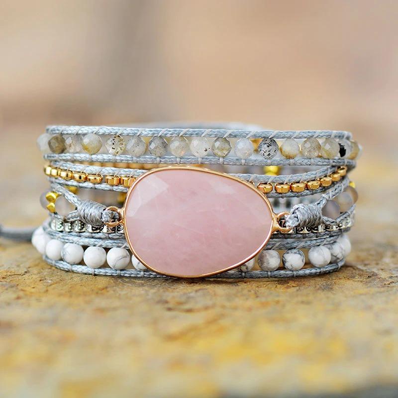 Naturlig Rosenkvarts Wrap Armband