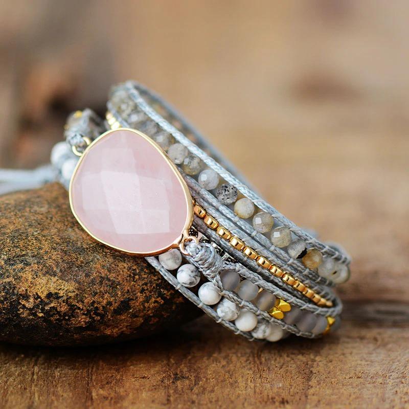 Naturlig Rosenkvarts Wrap Armband