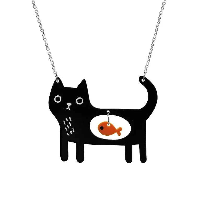 Fantasifull Katt & Fisk Akryl Hänge Halsband