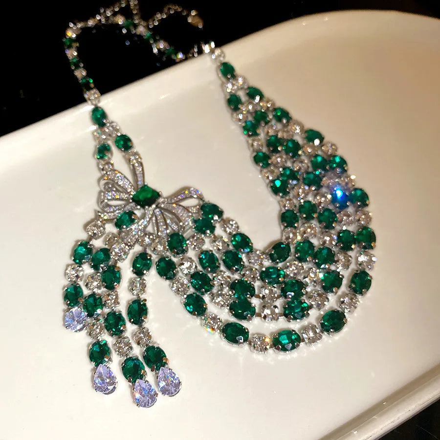 Vintage Båg Diamant Hängsmycke Halsband