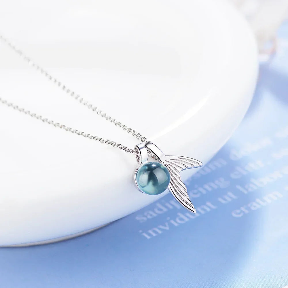 Sterling Silver Sjöjungfru Svans Safir Halsband