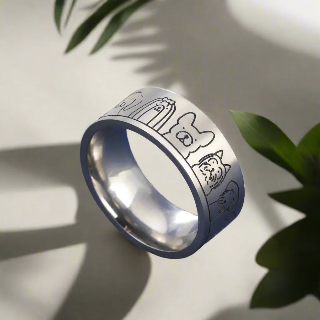 Bred hundring i rostfritt stål – graverad design för dam