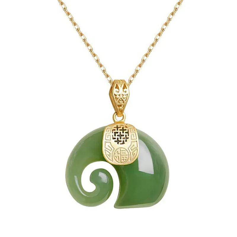Hetian Jade Elefant Hänge Halsband – 18K Guldpläterad Kedja för Kvinnor