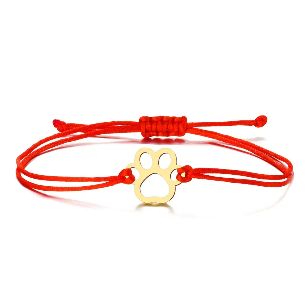 Paw Print Cord Bracelet – Justerbar svart och röd design
