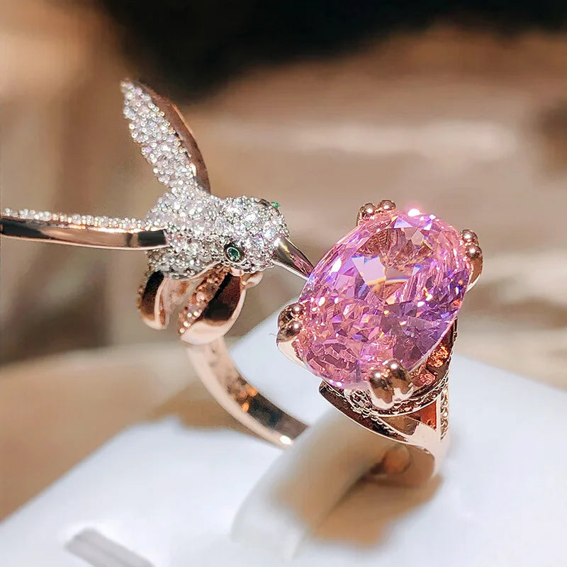 Justerbar kolibriring med ädelsten – zirkon, 14K guldpläterad