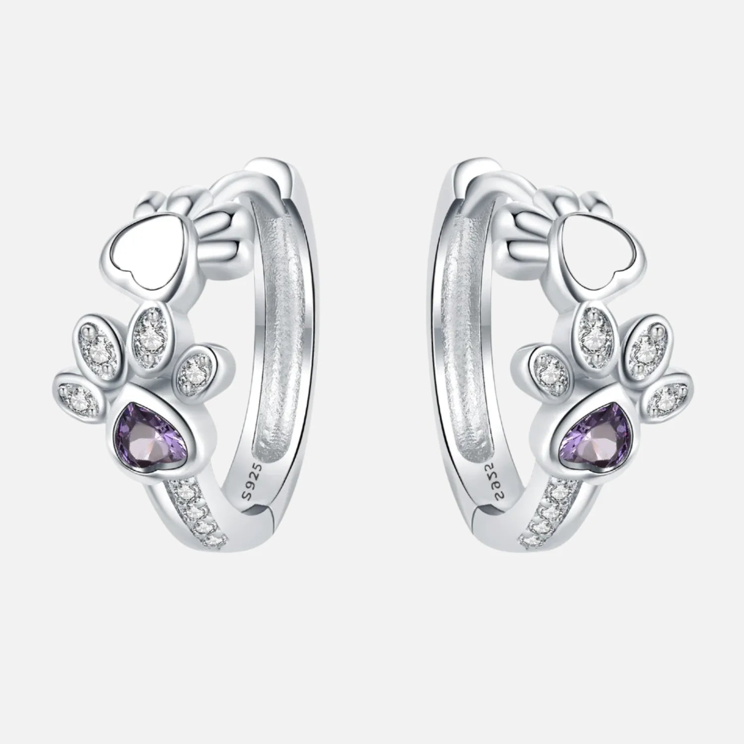 Paw Huggie Örhängen i 925 Sterling Silver – Med Zirkonia och Hjärtsmycke