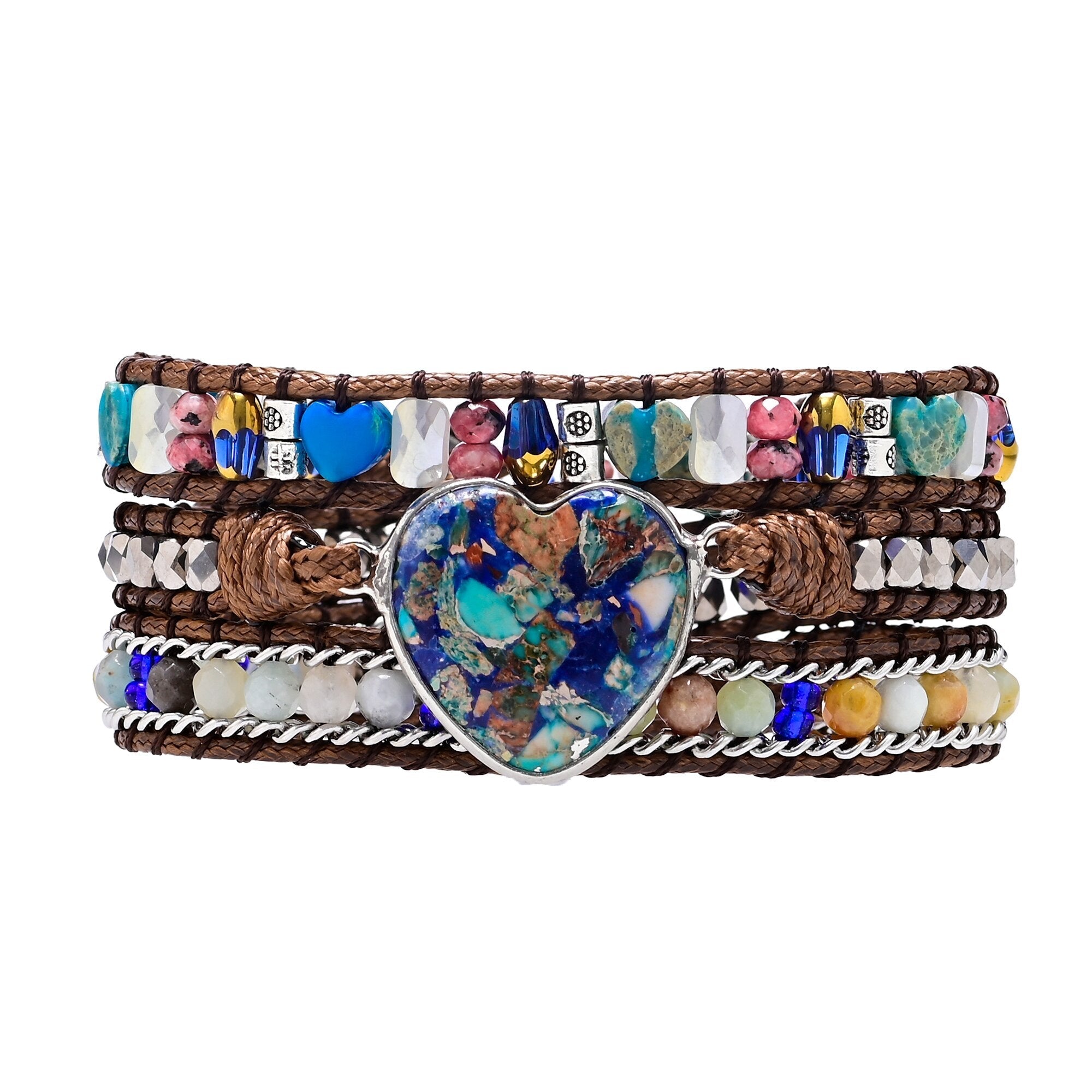 Blå Hjärta Kalksten & Amazonit Armband